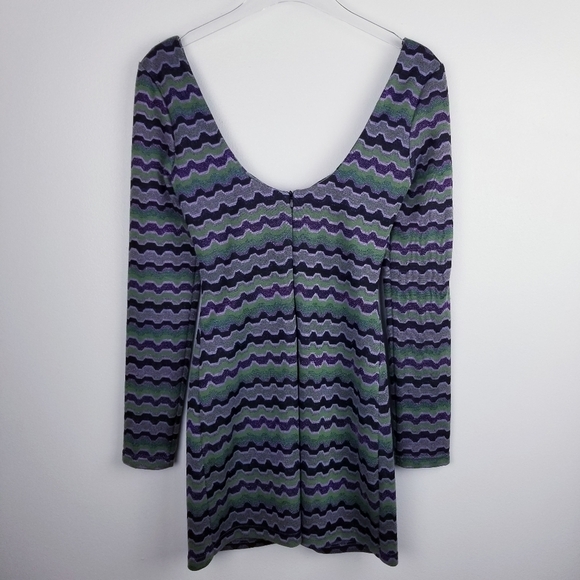 Zara Metallic Purple Green Glitter Chevron Patterned Long Sleeve Bodycon Dress - Picture 5 of 14